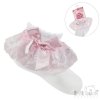 S115-WP: White Lace Socks w/Pink Flower Trim & Bow (NB-18 Months)